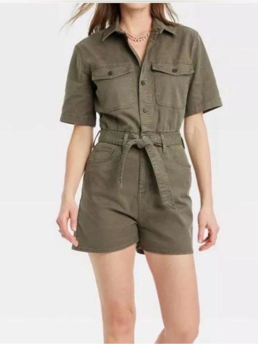 Universal Thread Olive Utility Tie-Waist Romper